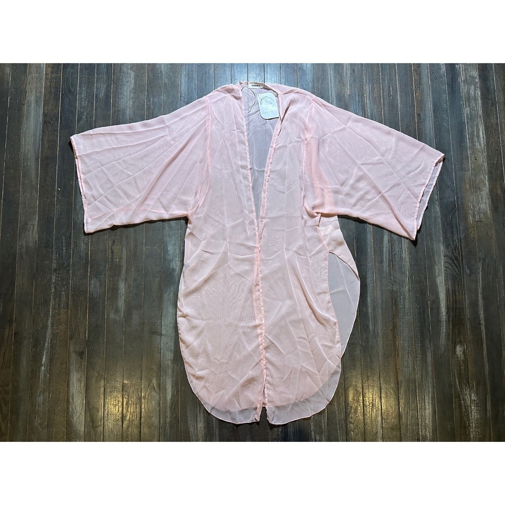 Adora Pink Sheer Chiffon Kimono Cardigan Open Front Swim Cover Up Women